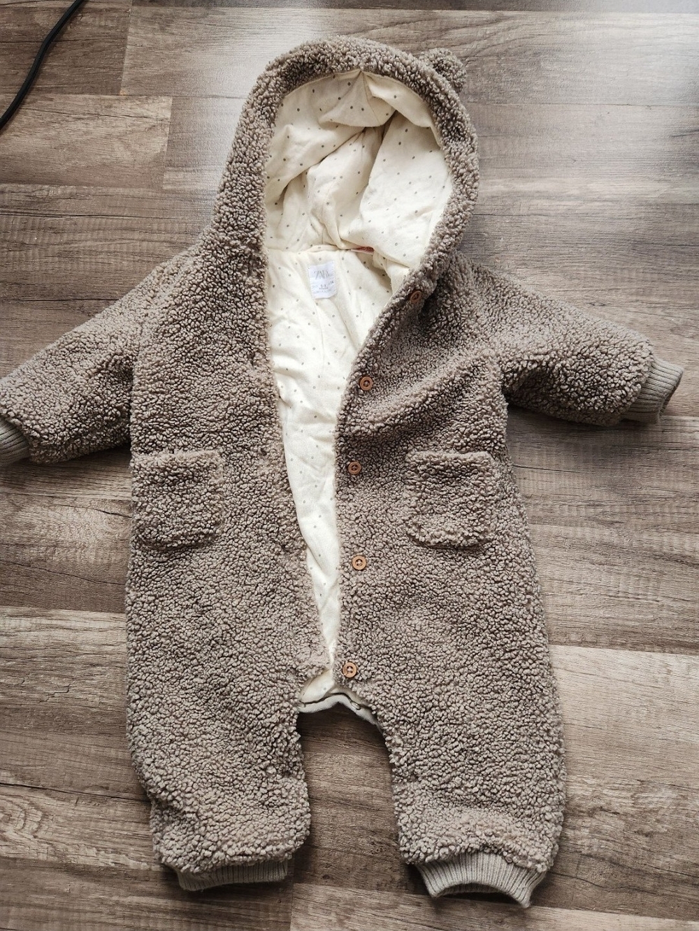 Zara Kids Teddy Hooded One-Piece in Light Brown
